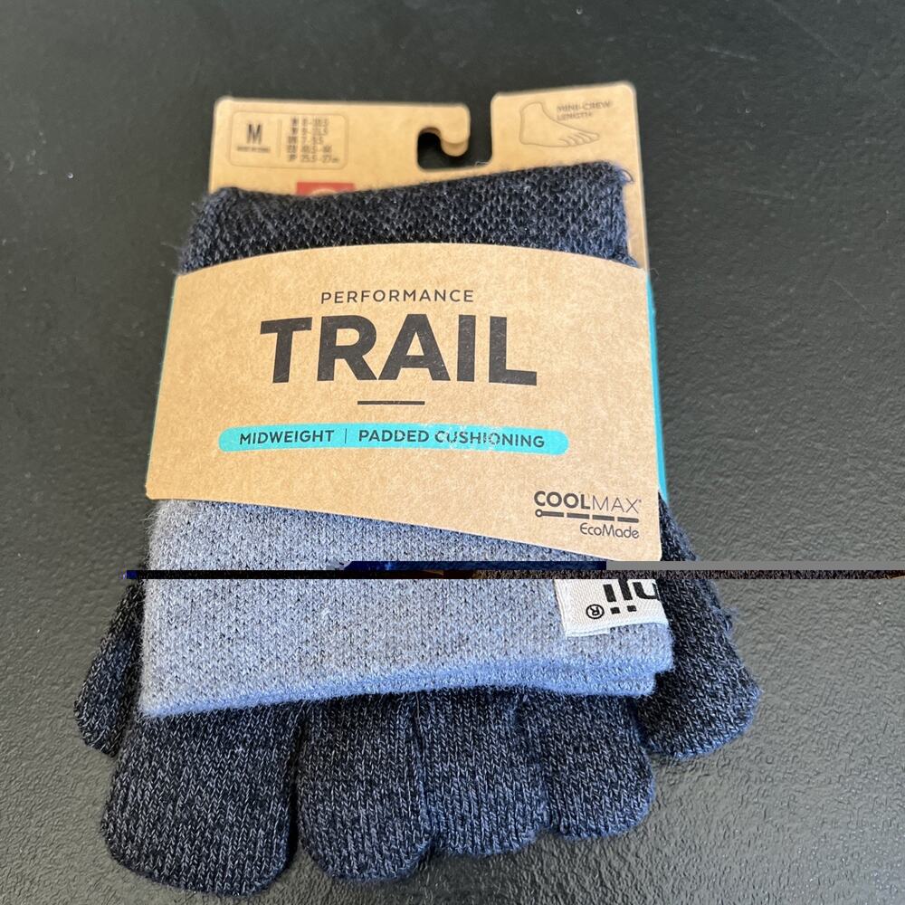 Injinji Toesocks 2.0 Men's Trail Midweight Mini Crew Medium Granite Coolmax NEW